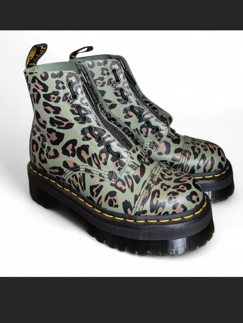 Dr. Martens Olive Leopard Platform Combat Boots Size 7